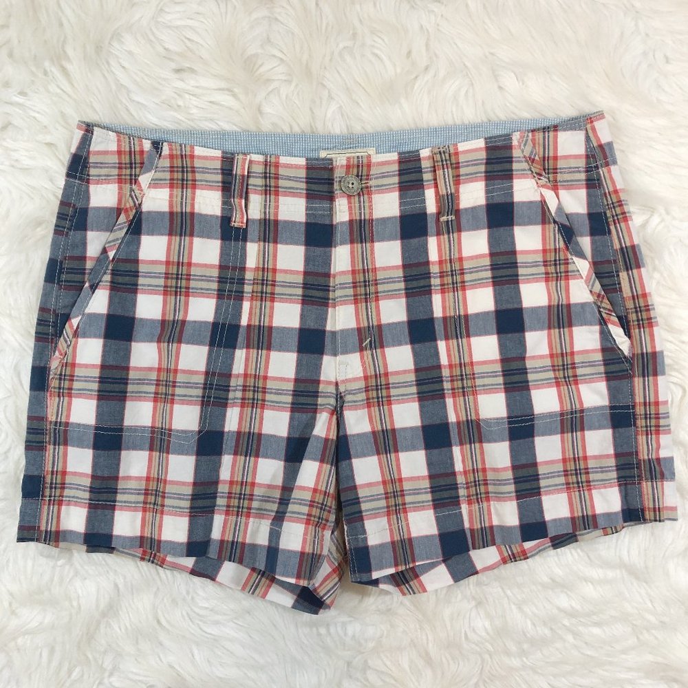 LEVI'S Madras Plaid Red White Blue High-Rise 4” Shorts 14